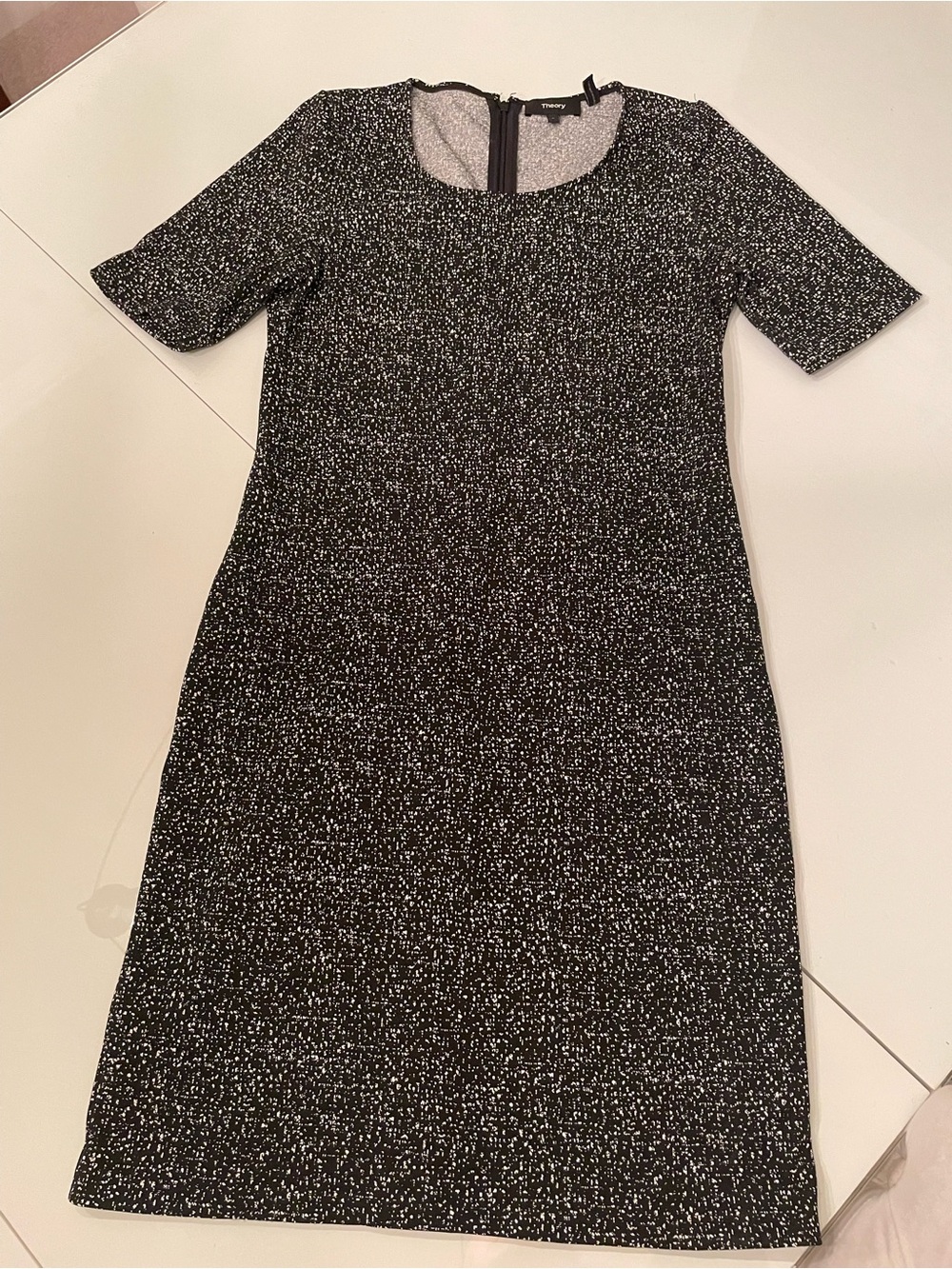Theory Black and White Speckled Midi Sheath Dress